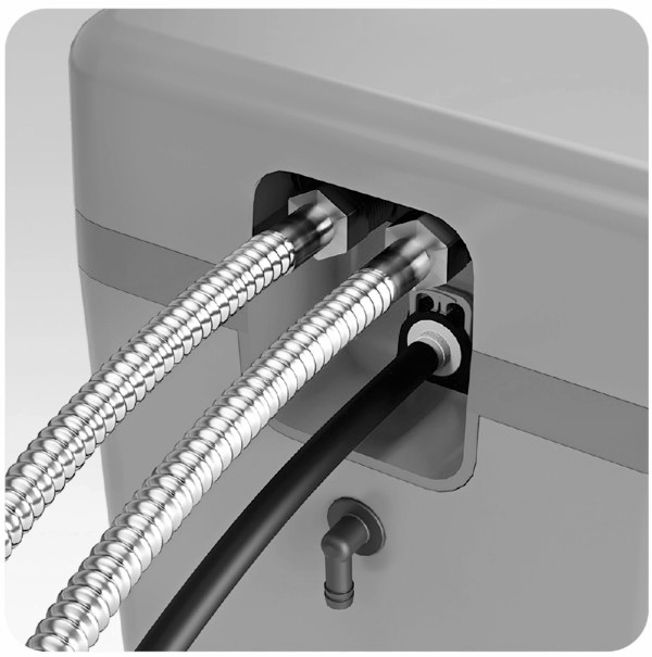 Надежные подводки из нержавеющей стали и дренажный шланг в комплекте.